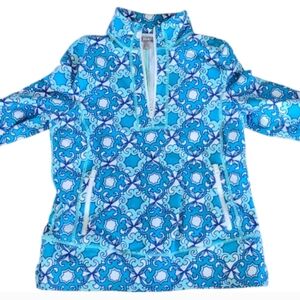T by‎ Talbots Active Womens Half Zip pullover Geometric Blue Pattern Small